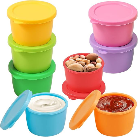 KOLUTI 2.4oz Salad Dressing Container To Go 8 Pack, Nonstick Silicone Condiment Portion Cup with Lid, Small Sauce Storage Box for Lunch Bento, Leak-proof, BPA Free, Dishwasher & Microwave & Oven Safe
