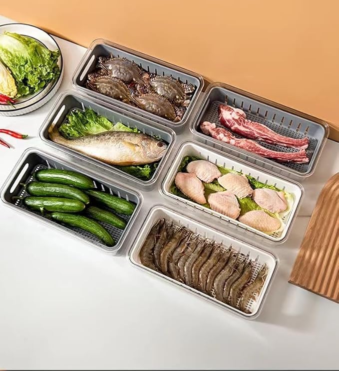 1PCS Produce Saver Rectangular Food Storage Container, White, 11.5 x 3 x 3 Inches, Airtight, Leak Proof, Reusable, Durable, Dishwasher Safe