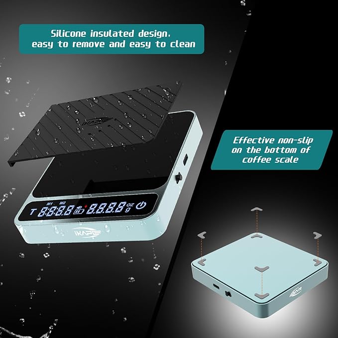 IKAPE Digital Coffee Scale, Premium Aluminium Espresso Scales with Timer, 2kg/0.1g High Precision Rechargeable Drip Espresso Scale with Tare Function, LED Display(Green)