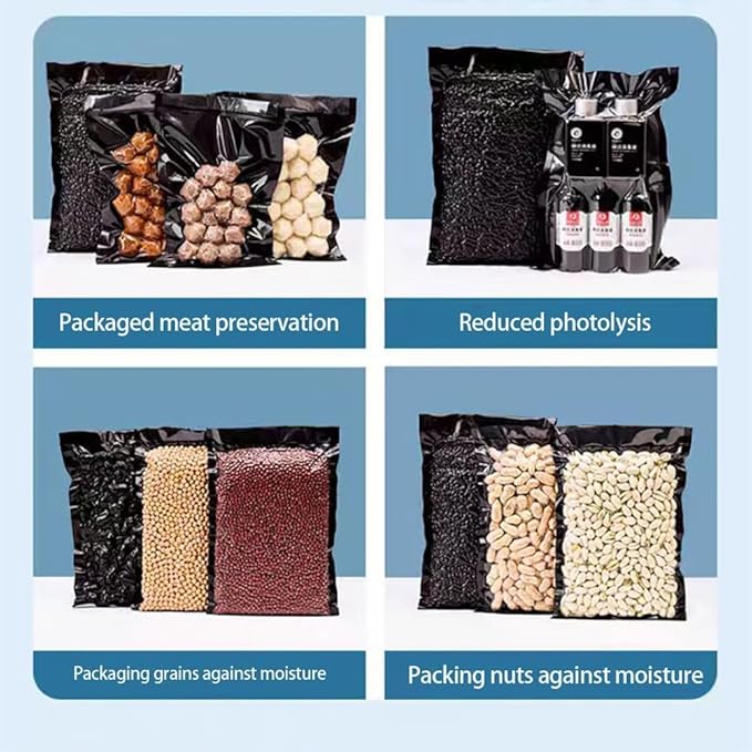 Vacuum Sealer Bags, 2 Rolls 8"X16' and 2 Rolls 11"X16' Airtight Food Storage Bag, Sous Vide Roll with Bags Cutter for Vacum Sealing Machine, Microwave Freezer Safe, BPA Free (Black)