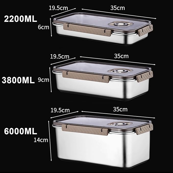 Large Stainless Steel Food Storage Containers, Food Containers with Lids for Kitchen, Picnic, Travel, Durable, Leak-Proof Design Set of 3 sizes