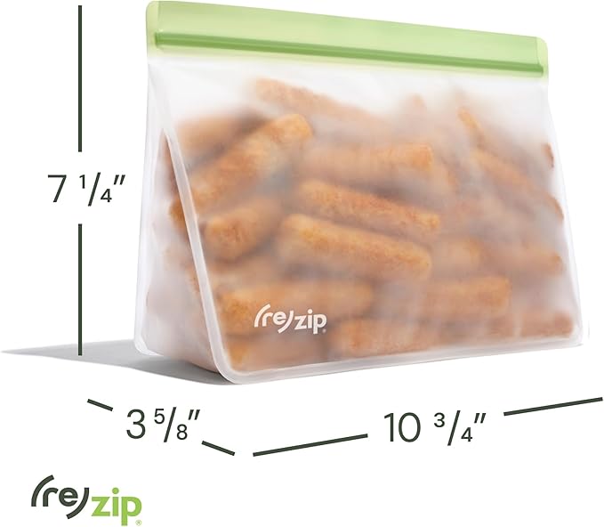 (re) zip Stand-Up Half Gallon Reusable Food Storage Bag | BPA-Free, Food Grade, Leakproof, Freezer and Dishwasher Safe | Sage