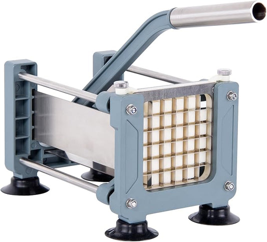 Rismonar French Fry Cutter Stainless Steel Potato Slicer With 1/2in 1/4in 3/8in Blade for Carrots Cucumbers Vegetables (Green, Machine + 1/2 & 3/8)
