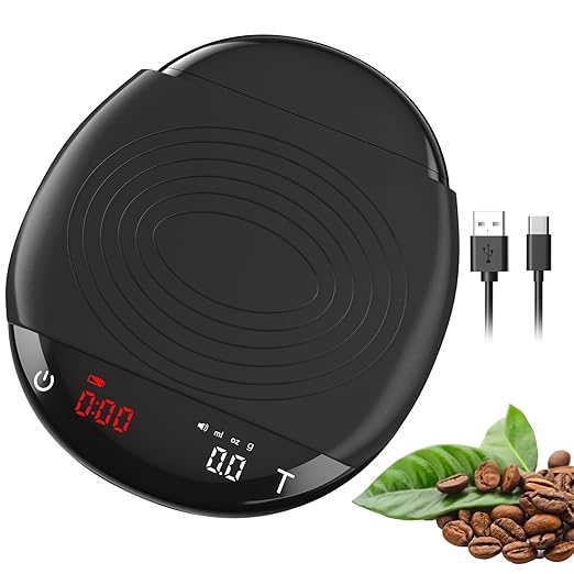 Espresso Coffee Scale with Timer – Mini Digital Coffee Scale 2Kg/0.1g Accuracy Pour Over for Kitchen Food Measuring Baking with Features One-Key Peeling and Automatic Sleep Function(Black)