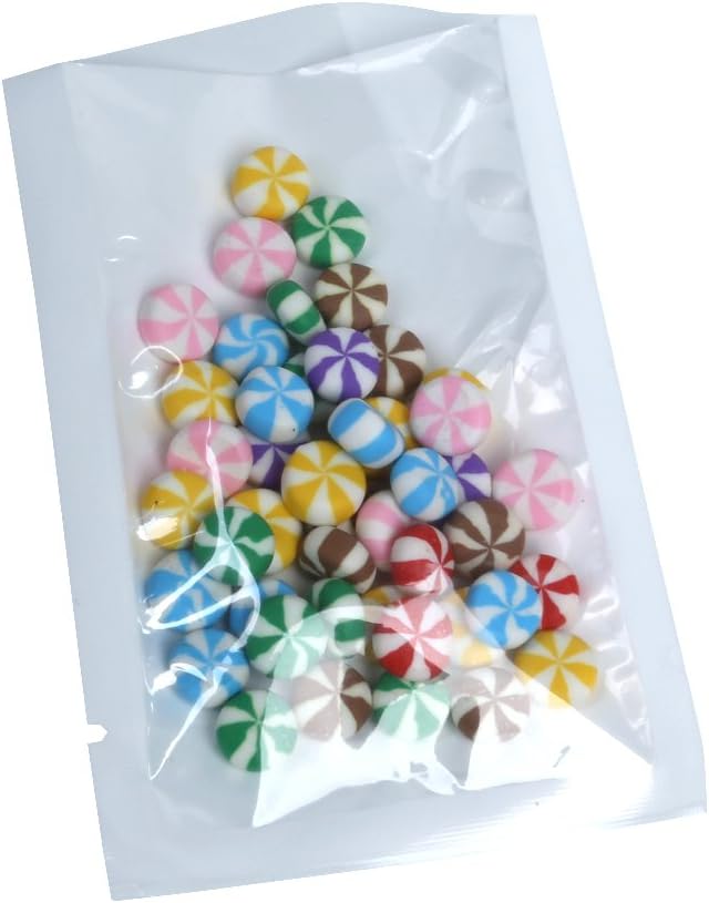QQ Studio 100 PCS Metallic Mylar Foil Open Top Sealable Bags (7x10cm (2.7x3.9"), Clear & White)