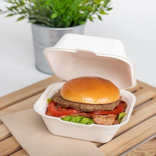 KARAT EARTH Clamshell Take Out Food Containers [6"x6", 500 ct ] Compostable To Go Containers, Natural Biodegradable Bagasse, Made of Sugarcane Fibers | White