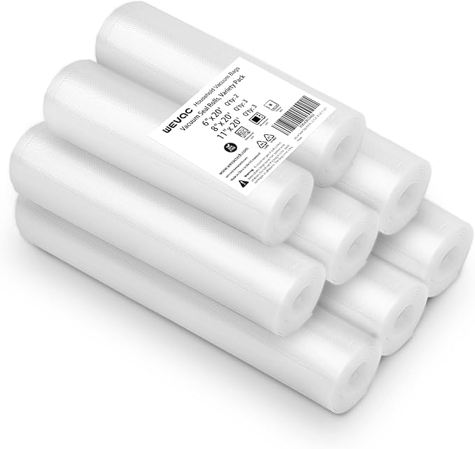 [2024 New] 8 Pack 6" x 20', 8" x 20' and 11" x 20', Vacuum Sealer Bags Rolls for Food, Great for Food Storage, Sous Vide and Meal Prep, Wevac Lite