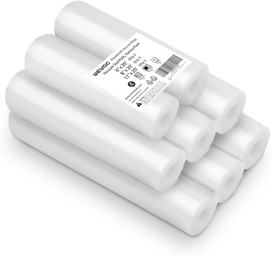[2024 New] 8 Pack 6" x 20', 8" x 20' and 11" x 20', Vacuum Sealer Bags Rolls for Food, Great for Food Storage, Sous Vide and Meal Prep, Wevac Lite
