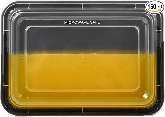 150 Pack Meal Prep Plastic Food Storage Containers With Lids 28 oz 1 Compartment Black Rectangular To Go Lunch Prepping Boxes BPA-Free Microwavable Freezer Safe Stackable (Formerly FULING)