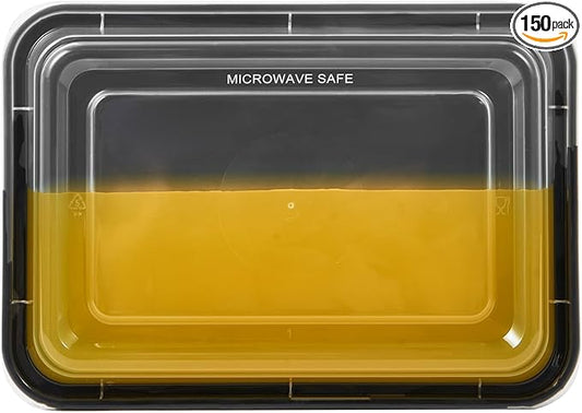 150 Pack Meal Prep Plastic Food Storage Containers With Lids 28 oz 1 Compartment Black Rectangular To Go Lunch Prepping Boxes BPA-Free Microwavable Freezer Safe Stackable (Formerly FULING)