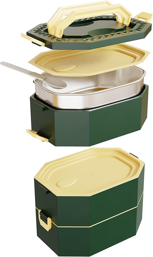 Stainless Steel Stackable Bento Box Adult Lunch Box with Cutlery - Hot/Cold - Separates Ideal Portion Sizes - Reusable Tin Inserts - Dishwasher Safe - Stackable Lunch Container for Adults with Spork