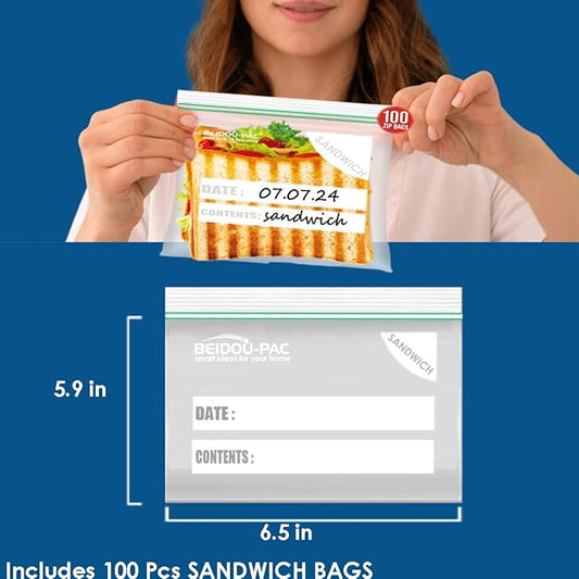 Sandwich Storage Zip Bags for Food On the Go, 600 Count| Double Zipper, Freshness Easy Open Reclosable Clear Plastic Bags