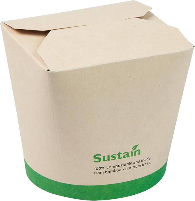 Restaurantware Sustain 26 Ounce Sturdy Paper Take Out Boxes, 50 Disposable Take Out Food Containers - With PLA lining, Compostable, Bamboo Paper Containers, Built-In Tab-Lock Cover, Greaseproof