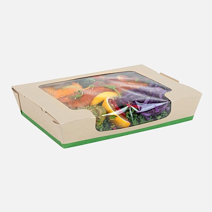 Restaurantware-Sustain 40 Ounce Sturdy Paper Take Out Boxes, 50 Disposable Take Out Food Containers - With PLA lining, Clear PLA Window, Bamboo Paper Containers, Compostable, Tab-Lock Design