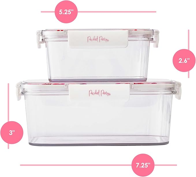 Packed Party BPA Free 2-Piece Food Storage Containers Set, Airtight, Leak-Proof, with Lids for Lunch, Meal Prep, or Leftovers (Small and Medium Containers)