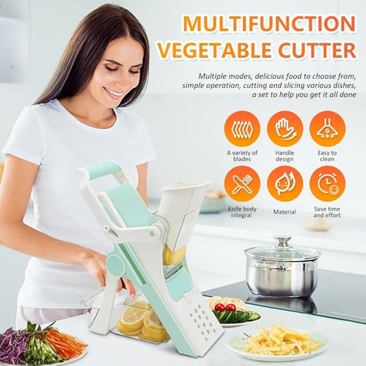 Mandoline Slicer for Kitchen, Potato Slicer with 5 Replaceable Blades, Ideal as Vegetable and Fruit Slicer, Providing A Safe and Comfortable Slicing Experience in The Kitchen