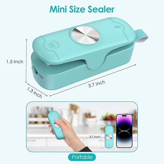 Bag Sealer, 2 in 1 Mini Bag Sealer Heat Seal and Cutter, Portable Chip Bag Sealer Heat Sealer Bag Resealer for Snacks Candies Plastic Bag Food Storage (Batteries Included)