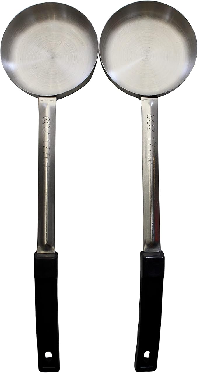 6 Ounce Solid Stainless Steel Portion Control Ladle Spoon for Measuring and Serving; Commercial Grade Serving Scoops [Pack of 2]