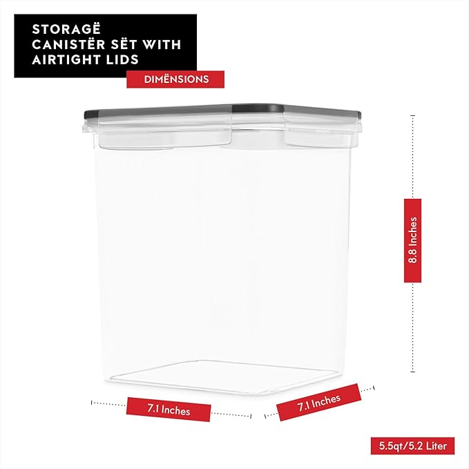 DWËLLZA KITCHEN Extra Large Flour and Sugar Containers - 2 PC Airtight Food Storage Containers for Pantry Organization and Storage 175 oz - Kitchen Organization Bulk Food Canisters with Marker/Labels
