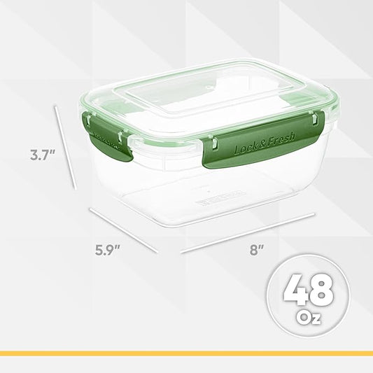 Superio Plastic Food Storage Containers with Airtight Lids, 4 Pack- 48 Oz, BPA Free, Leakproof, Stackable, Microwave, Dishwasher, Freezer Safe, Green