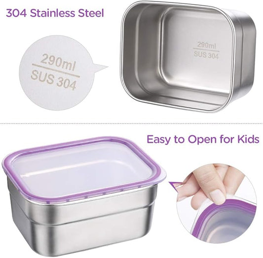 DaCool Stainless Steel Kids Bento Lunch Box Leak Proof BPA-Free School Lunch Container 5-Compartment with Lunch Bag and Fork for Toddler Child Adult, Food Snack Container for Picnic Outdoors,Purple