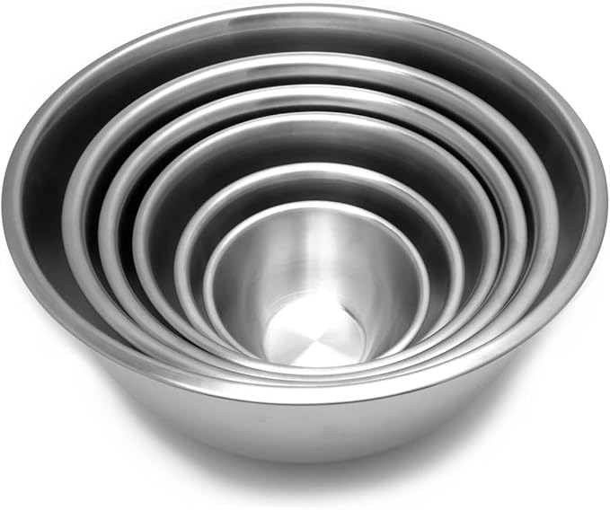 Nesting Stainless Steel Polished Mirror Finish Mixing Bowls Set, .5, 1.25, 2.75, 4.25, 6.25 and 10.75 Quart, Metallic, 6-Piece