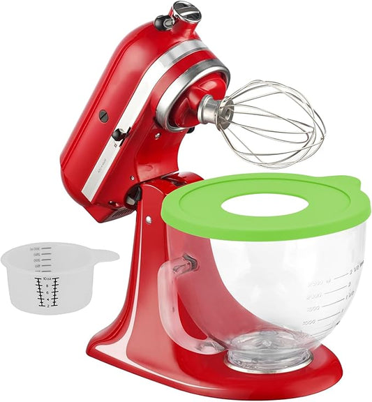 Glass Bowl Compatible With KITCHENAID 4.5/5 QT Tilt-Head Stand Mixer,with Lid Measurement Markings,Allows Placing it in the Microwave and Refrigeratr