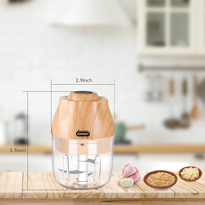Electric Mini Chopper Food Processor, TOPESCT Portable Garlic Grinder, Cordless Small Food Chopper with USB Charging for Ginger Onion Chili Vegetables (250 ml)