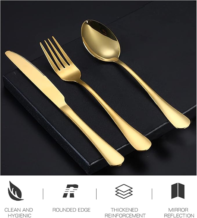Portable Utensils Set with Case,Reusable Office Flatware Set,Healthy Travel Cutlery Set 3 PCs Stainless Steel Fork, Spoon,Knife Cutlery Ideal for Travel, Lunch Box and Camping (Gold-3PCs)
