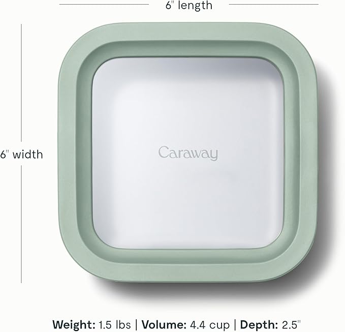 Caraway Glass Food Storage - 4.4 Cup Glass Container - Ceramic Coated - Easy to Store, Non Toxic, Non Stick Lunch Box Container with Glass Lids - Dishwasher, Oven, & Microwave Safe - Mist