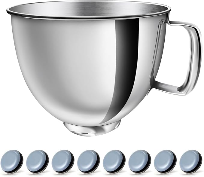 5 QT Stainless Steel Mixer Bowl Kit Compatible with KitchenAid Artisan&Classic Series 4.5-5QT Tilt-Head Mixers K45 KSM70 KSM150 etc. Replacment for KitchenAid Mixer Bowl(1 Bowl+8 Sliders)