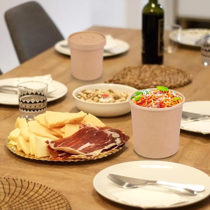 16 oz 25 Pack Paper Soup Containers with lids, Disposable Kraft Food Cups, Soup Cups Paper Ice Cream Cup, Dessert Cup, Yogurt Ice Cream Containers. Great For Restaurants, Take Outs, or To-Go Lunch