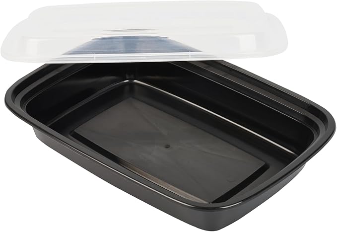 Restaurantware-Asporto Microwavable To-Go Container - BPA Free PP Rectangular Take Out Food Container with Clear Plastic Lid - Catering & take out - 28 oz - Black - Plastic - Disposable - 50ct Box