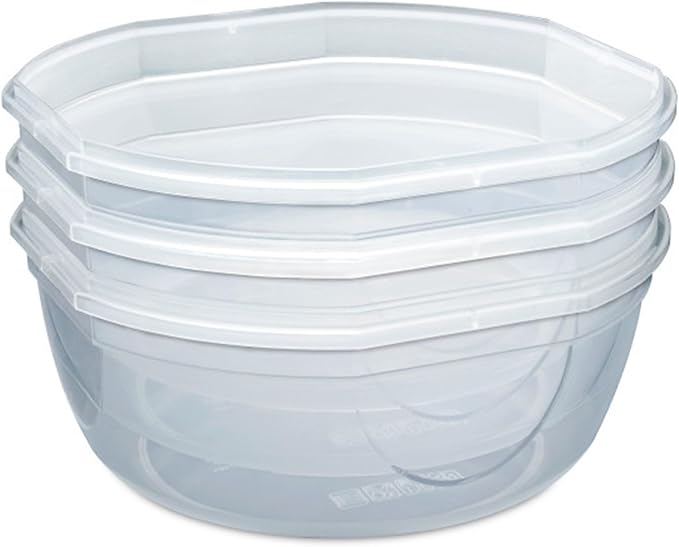 Sterilite Ultra-Seal 8.1 Qt Bowl, Large Airtight Food Storage Container, Latching Lid, Microwave and Dishwasher Safe, Clear With Red Gasket, 4-Pack