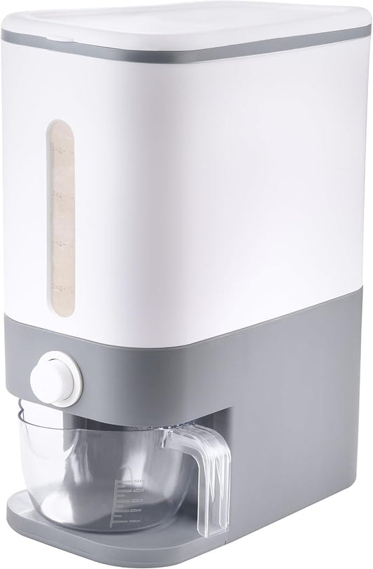 Rubtlamp 22.5-25 Lbs Gray Rice Dispenser, Rice Container with Lid, Rice Storage Container with Measuring Cup, Food Dispenser Rice Container, Storage Container for Cereal, Household Rice Bucket