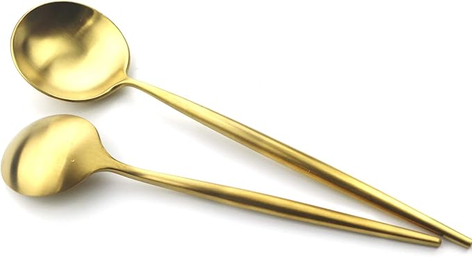 5 Pieces Matte Gold Handle 18/10 Stainless Steel Silverware Set, Flatware Set Titanium Cutlery Set, Utensils Set for Home Restaurant, Dishwasher Safe (Full Gold)