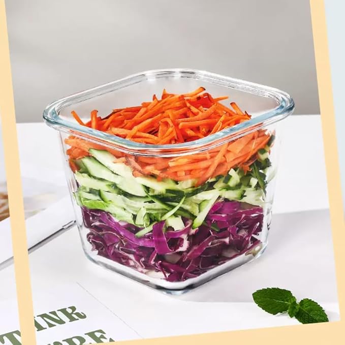 Square Glass Food Storage Containers, 4 Cup Glass Soup Container with Airtight Lids, Food Meal Prep Bowls, Storage Jars for Salad and Fruit, Oven、Microwave、Dishwasher Safe (4 Pack)