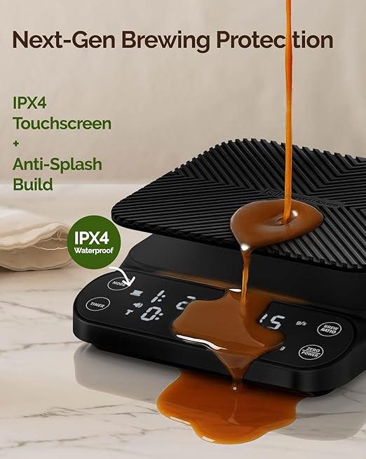 Maestri House Rechargeable Coffee Scale with Timer, 3kg/0.1g Pour-Over Scale, 3 Brewing Modes, Customizable Brew Ratio, Barista-Grade Digital Coffee Scale for Pour-Over, Espresso, French Press-Black