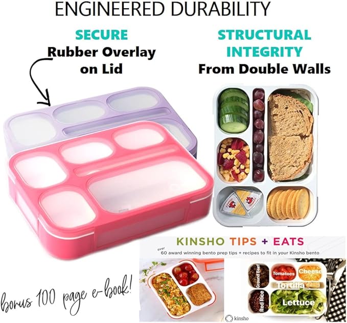 6 Compartment Lunch Boxes. Bento Box Lunchbox Snack Containers for Kids, Boys Girls Adults. School Daycare Meal Planning Portion Control Container. Leakproof BPA-Free. Set of 3, Pink Purple Orange