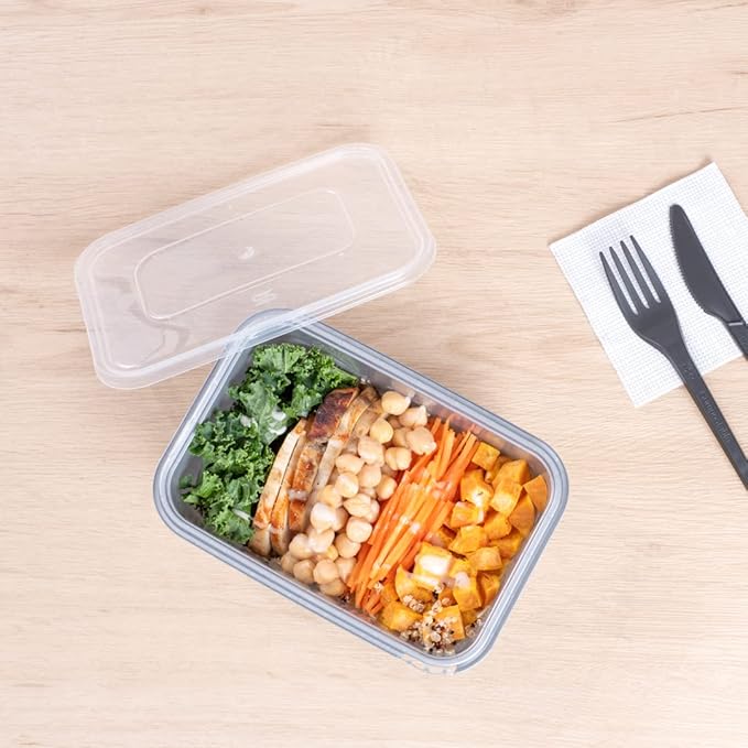 Restaurantware Futura 34.5 Ounce Meal Prep Containers With Lids 100 Tamper-Evident To Go Containers - Microwavable Disposable Silver Plastic Food Containers With Lids For Take Out or Lunches