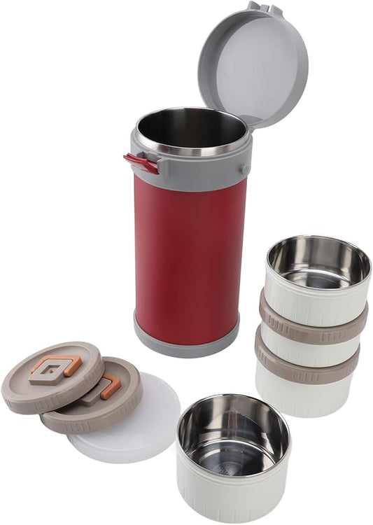 TOPINCN 2.9L Stackable Insulated Box 304 Stainless Steel Leakproof Food Jar with Handle and Venting Valve, Double Layer Vacuum Insulation Technology (Red)