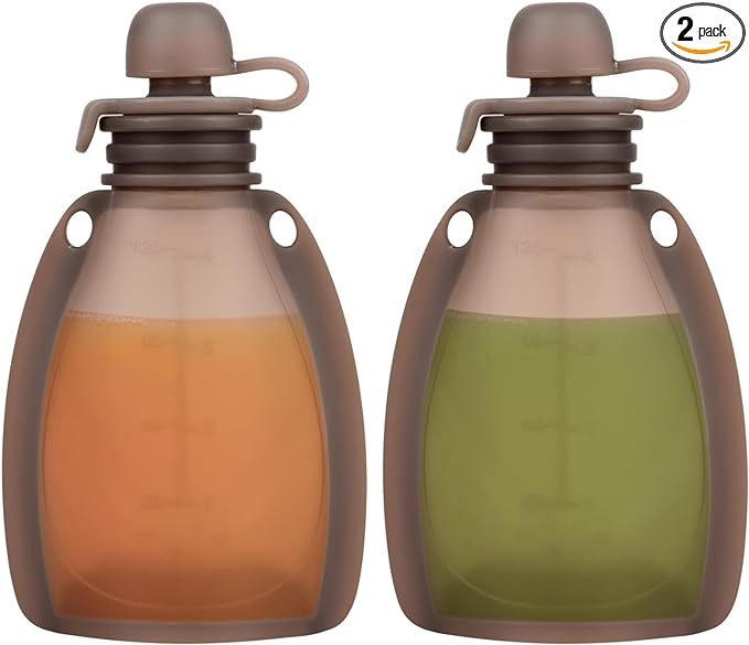 Reusable Silicone Food Pouches - 2 Pack Squeeze Pouches, Food Grade Silicone Pouches for Yogurt and Purees