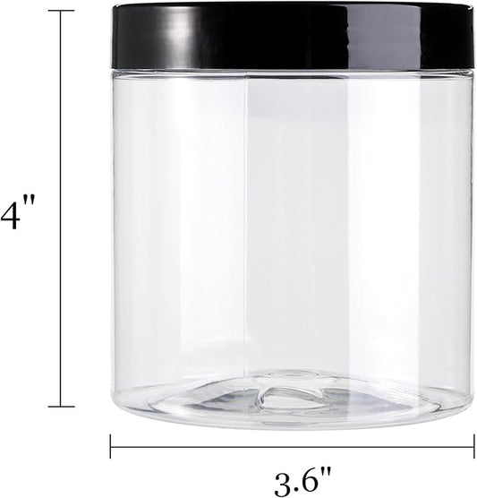 Tosnail 16 Pack 17 oz Clear Plastic Jars with Black Lids, Leak-Proof Round Food Safe Storage Containers for Kitchen Use, Beauty Products, Spices and More