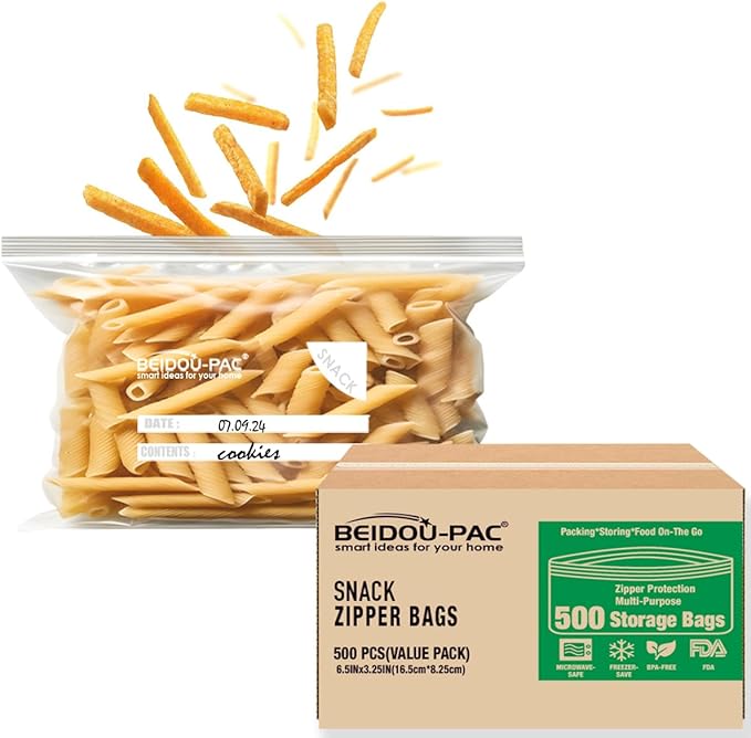 Snack Storage Zip Bags for Food On the Go, 500 Count, Freshness Easy Open Reclosable Clear Plastic Bags