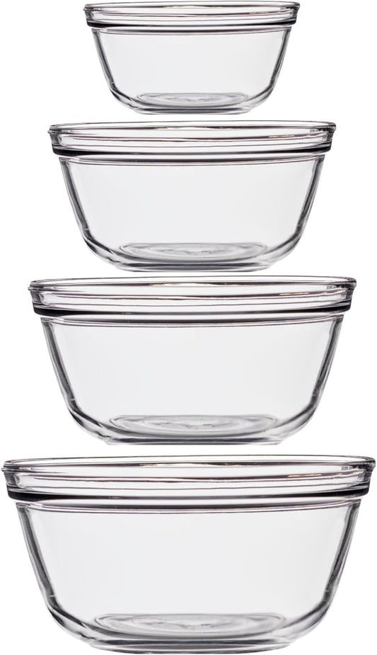 Anchor Hocking 4 Piece Glass Mixing Bowls Set – Durable, Microwave, Oven, and Dishwasher Safe – Perfect for Prep, Mixing, Serving, and Storage – Made in USA