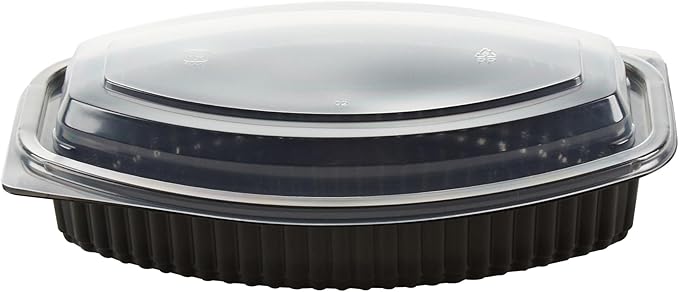 Restaurantware RW Base 24 Ounce Meal Prep Containers, 100 Microwavable To Go Containers With Lids - Disposable, Freezable, Black Plastic Oval Food Containers, Pack Hot And Cold Food, For Takeaway
