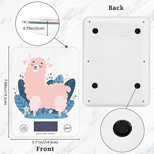 Food Scale Kitchen Digital Scale Food Ounces and Grams Dieting Baking Cooking Waterproof Glass Panels LCD Display,4 Units Scale Tare Function Cute Alpaca