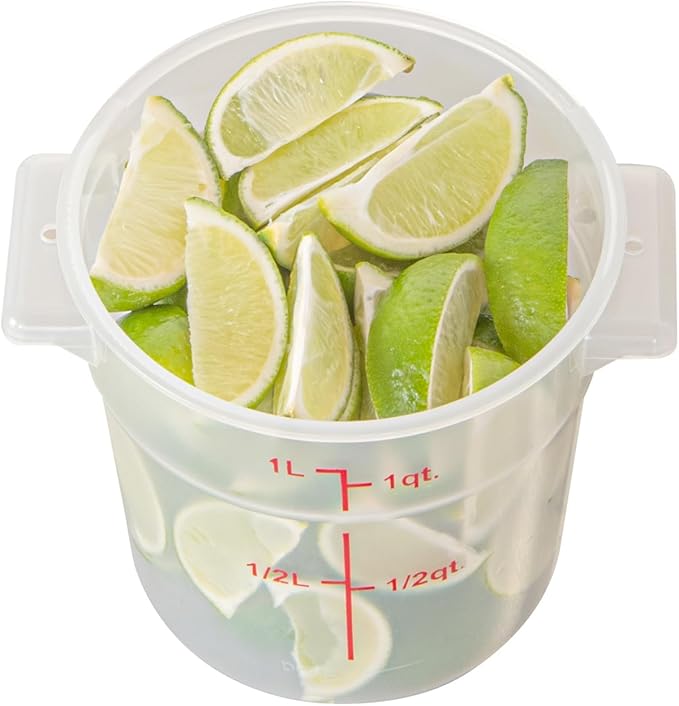 Restaurantware-Met Lux 1 Quart Food Storage Container, 1 Translucent Storage Container - Lids Sold Separately, Red Volume Markers, Dishwashable Container, Side Handles, For Storing Foods