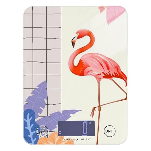 Food Scale Kitchen Digital Scale Food Ounces and Grams Dieting Baking Cooking Waterproof Glass Panels LCD Display,4 Units Scale Tare Function Flamingos