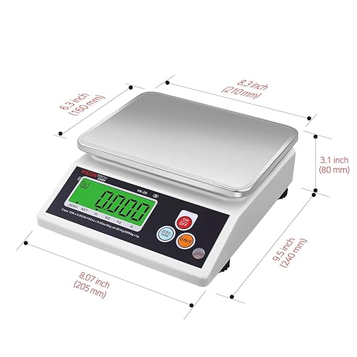 VisionTechShop VK-2D 0.1g Premium Food Kitchen Scale, Lb/Oz/Kg/g Switchable, Stainless Steel Plate Food Scale, Large LCD Display with Backlight, 12lb Max Capacity, 0.001lb Readability